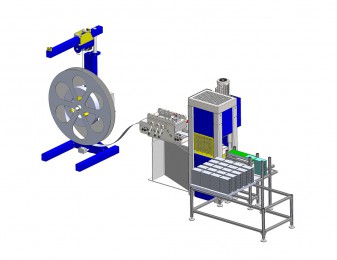 WANZKE ECO Vier-Säulen-Presse mit Vorschubrichtmaschine, Abwickelhaspel und Abstapelvorrichtung